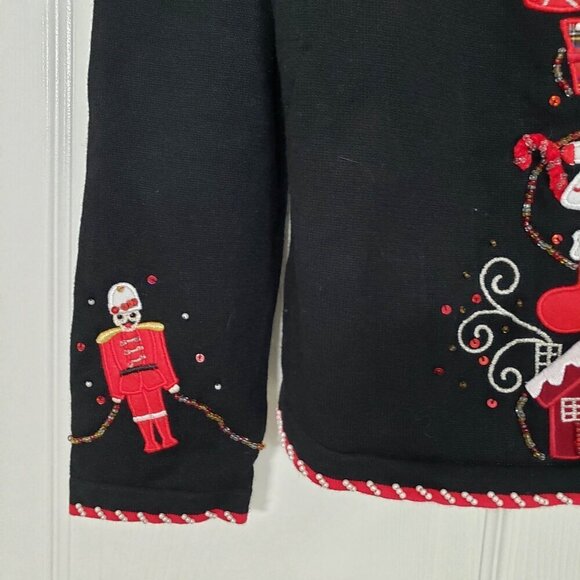 Berek Christmas Cardigan Womens Size Medium Black Vintage Nutcracker Beaded - Picture 4 of 14